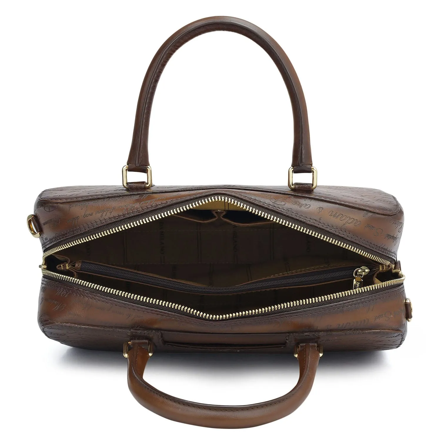 Medium Signato Leather Satchel - Cognac