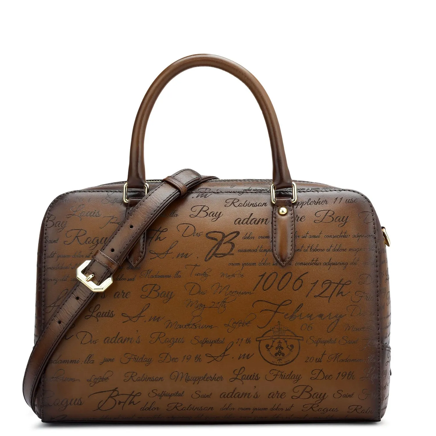 Medium Signato Leather Satchel - Cognac