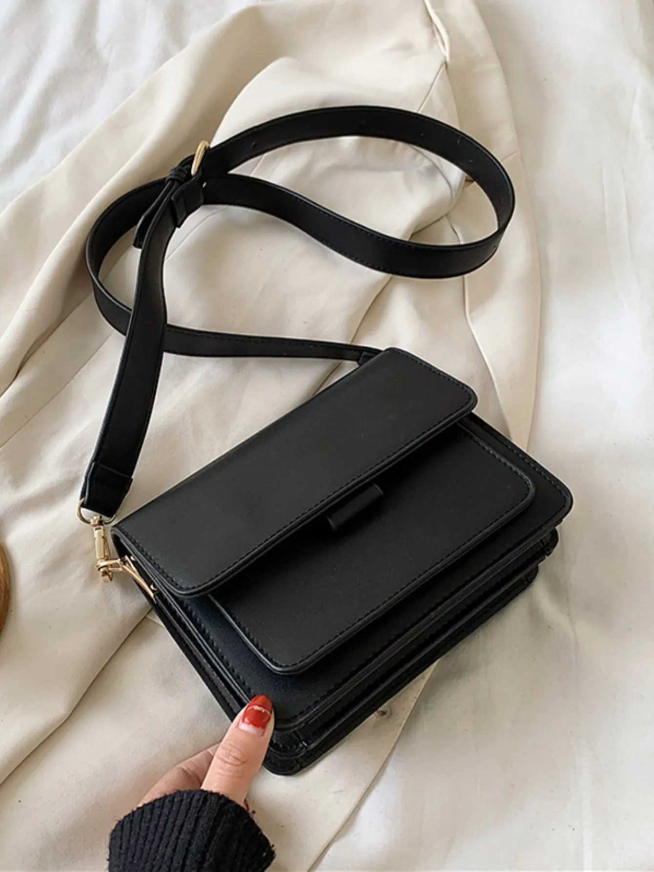 Mini Minimalist Flap Square Bag - Black