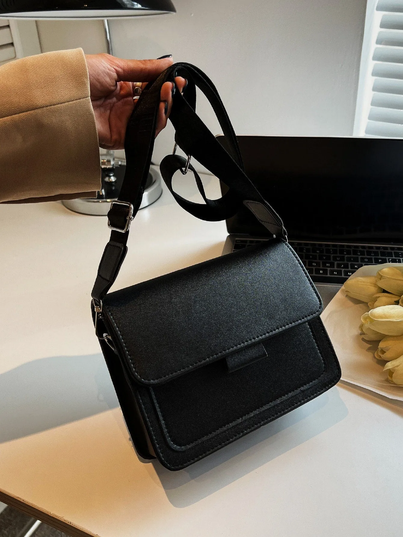 Mini Minimalist Flap Square Bag - Black