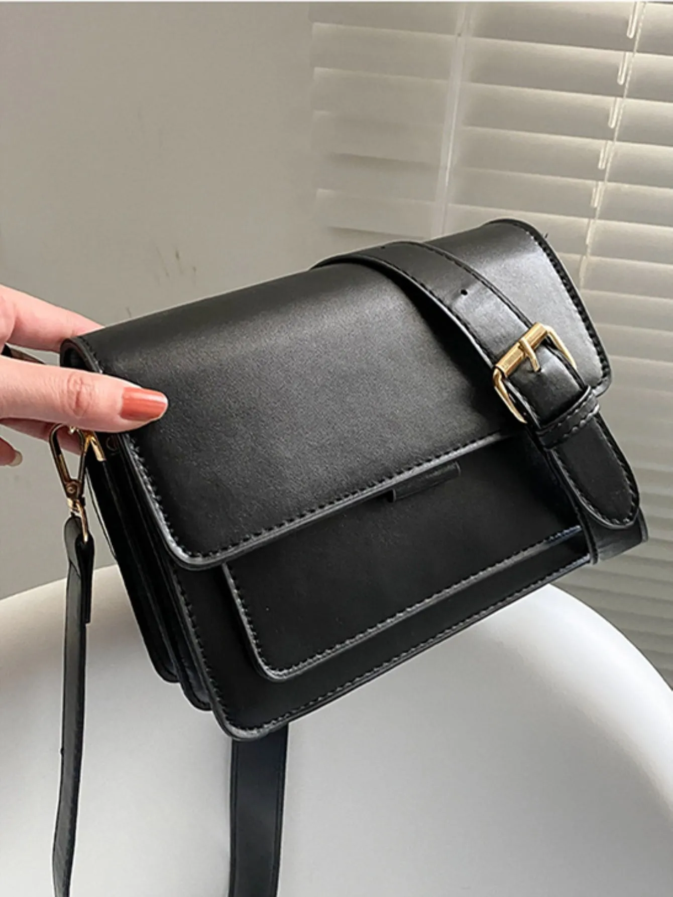 Mini Minimalist Flap Square Bag - Black