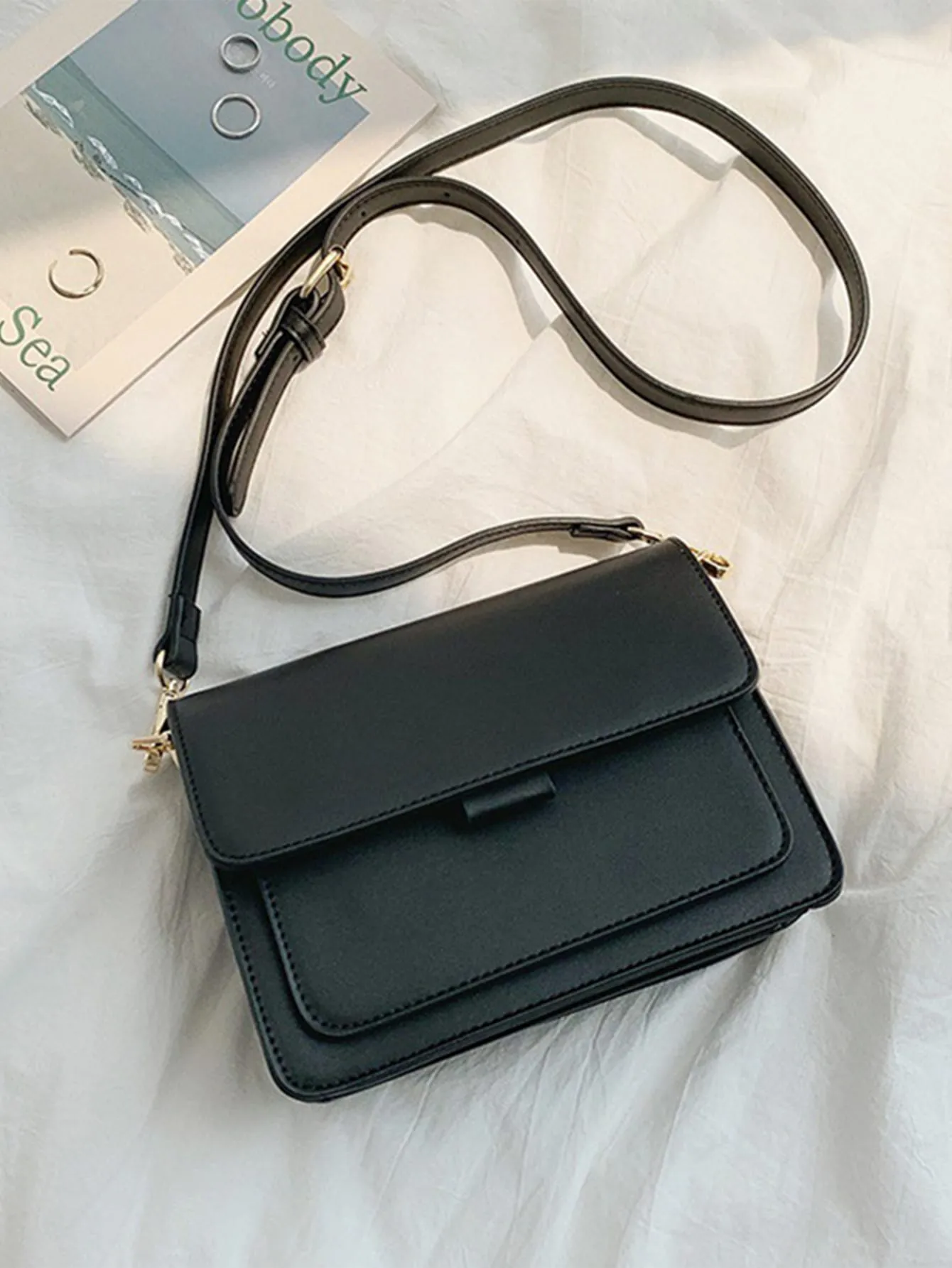 Mini Minimalist Flap Square Bag - Black