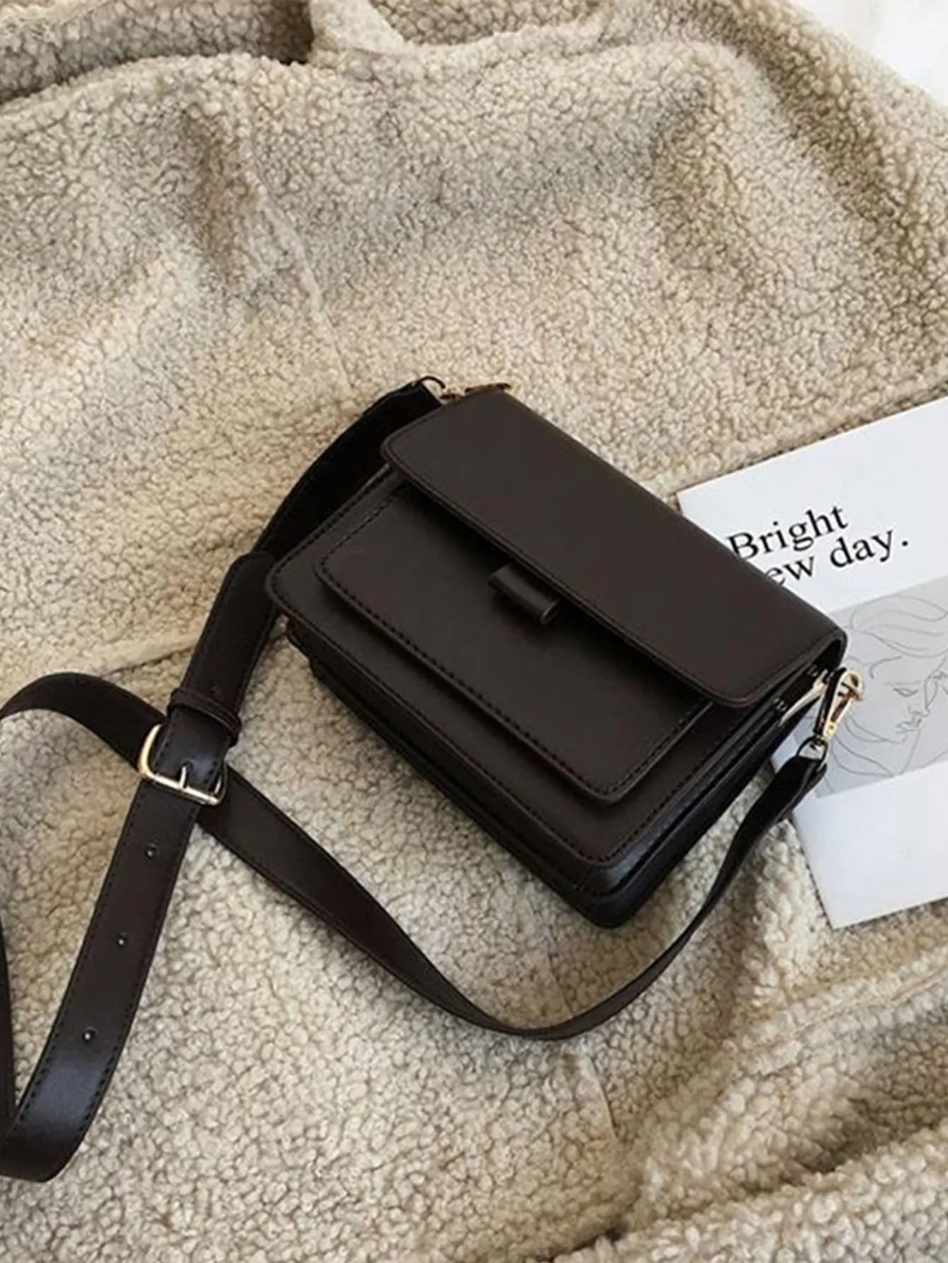 Mini Minimalist Flap Square Bag - Black