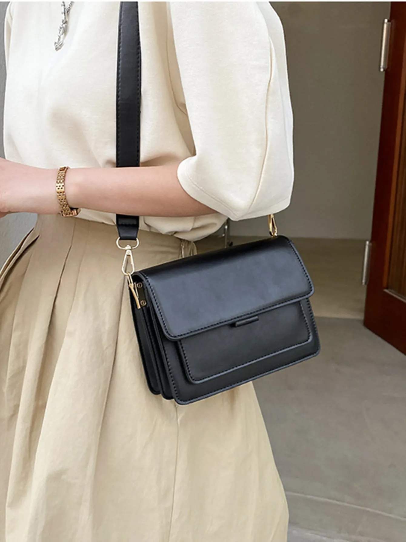 Mini Minimalist Flap Square Bag - Black