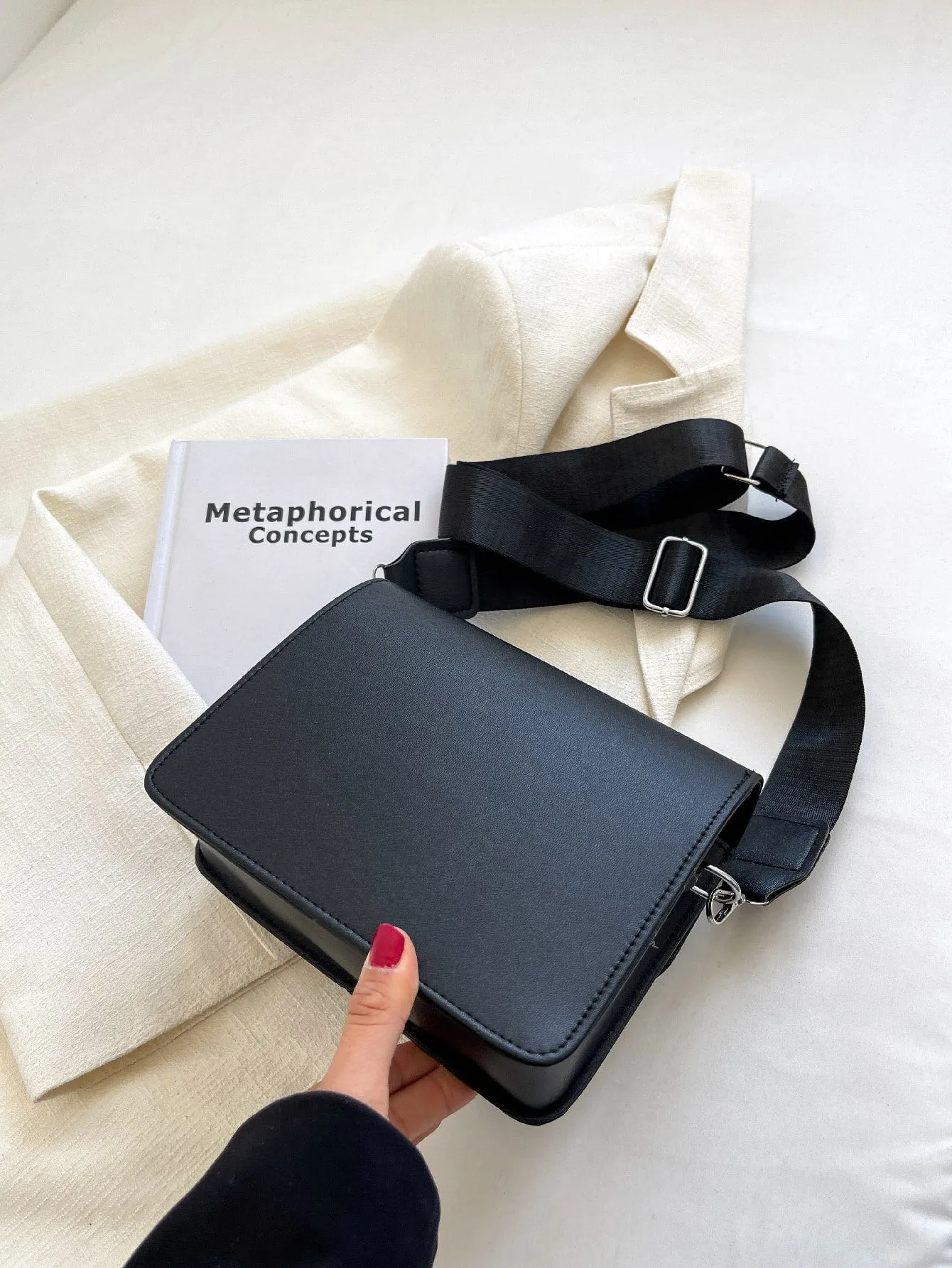 Mini Minimalist Flap Square Bag - Black