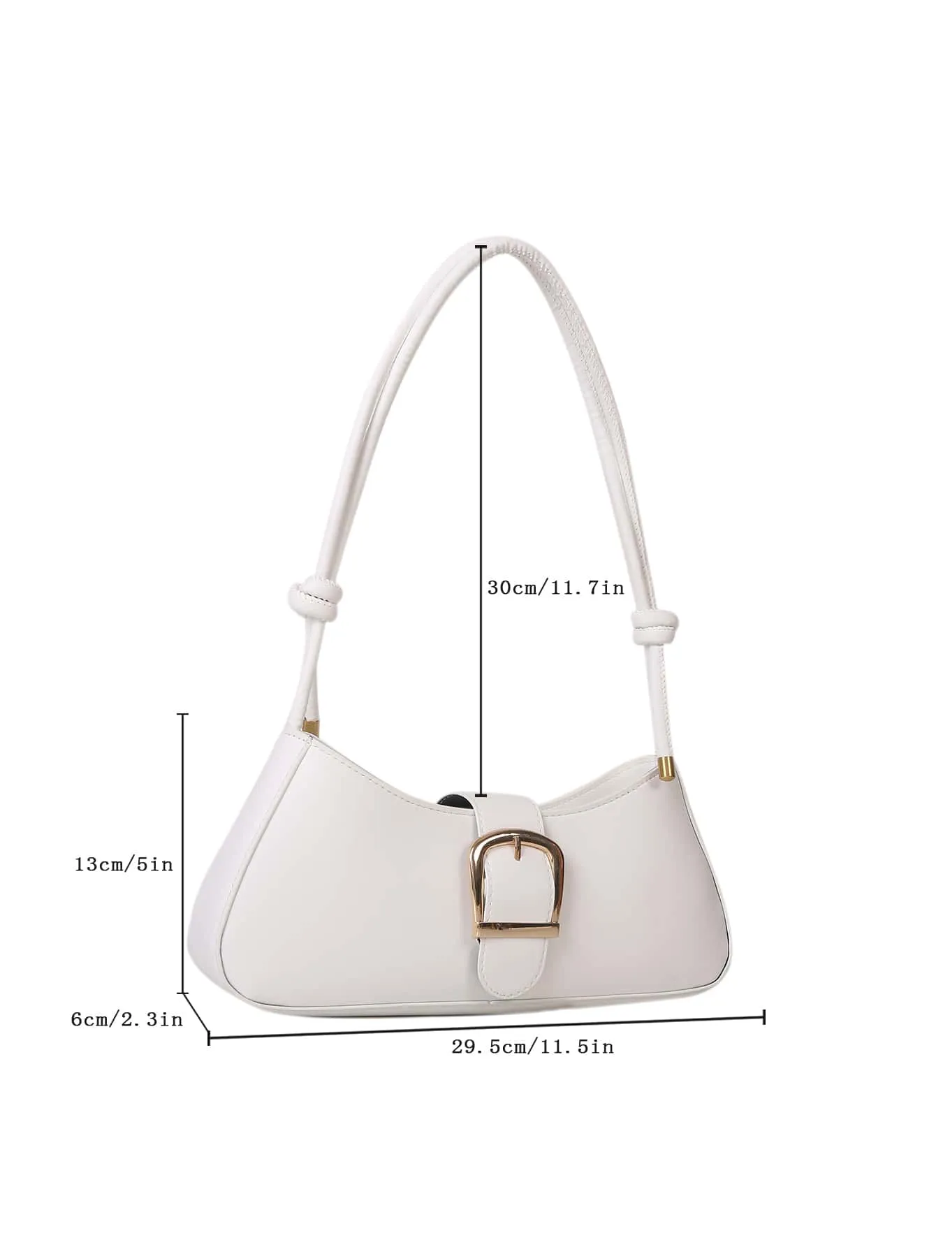 Minimalist Buckle Decor Baguette Bag - White- FD ⚡