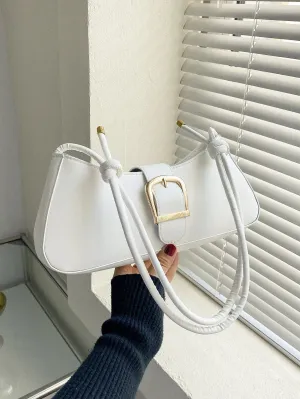 Minimalist Buckle Decor Baguette Bag - White- FD ⚡