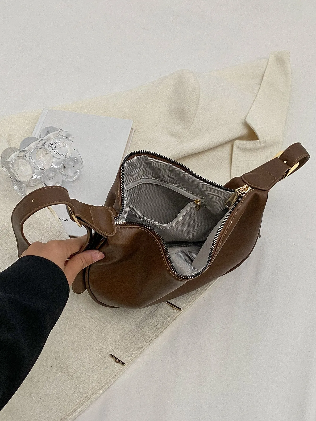 Minimalist Hobo Bag - Brown