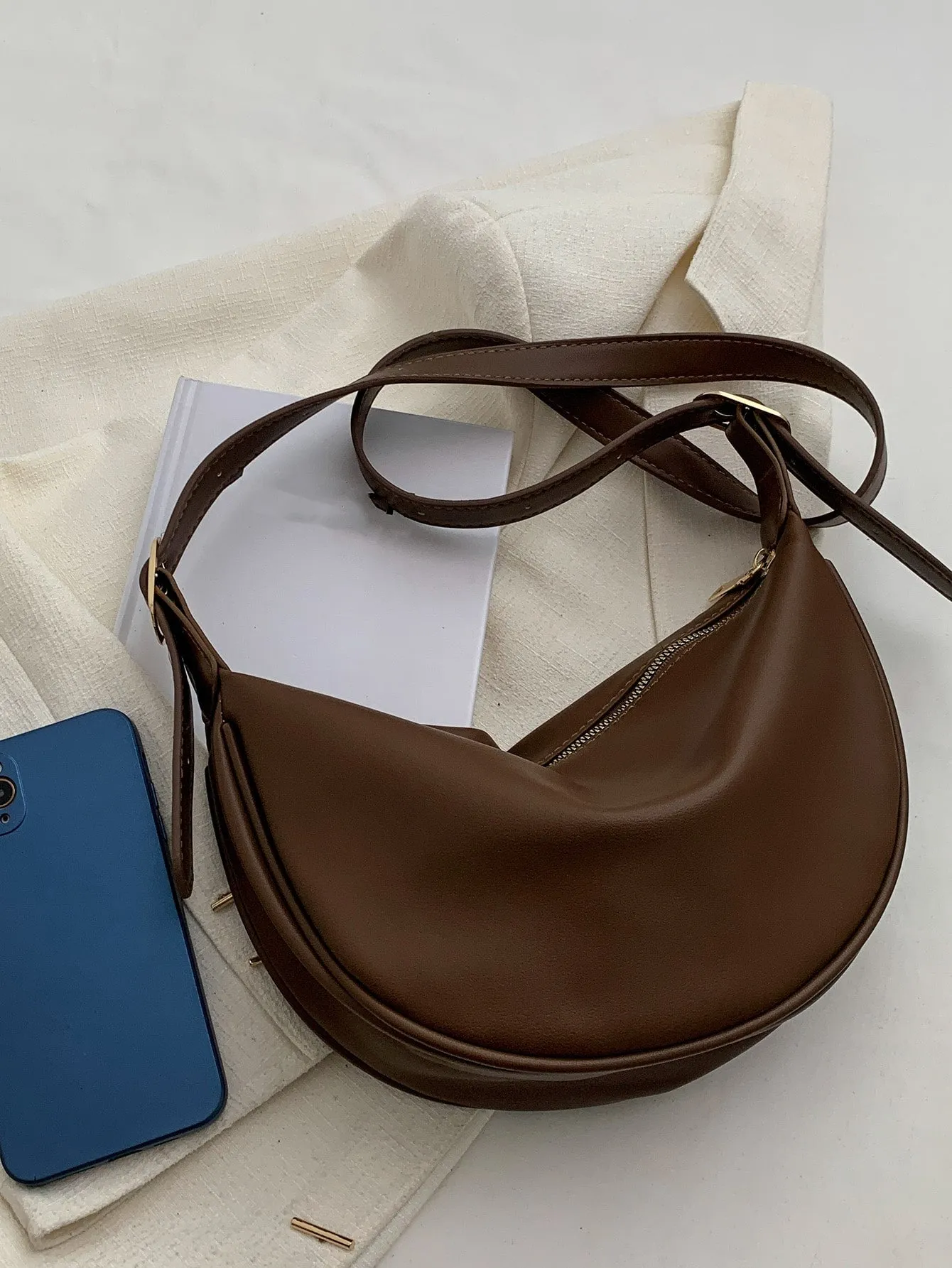 Minimalist Hobo Bag - Brown