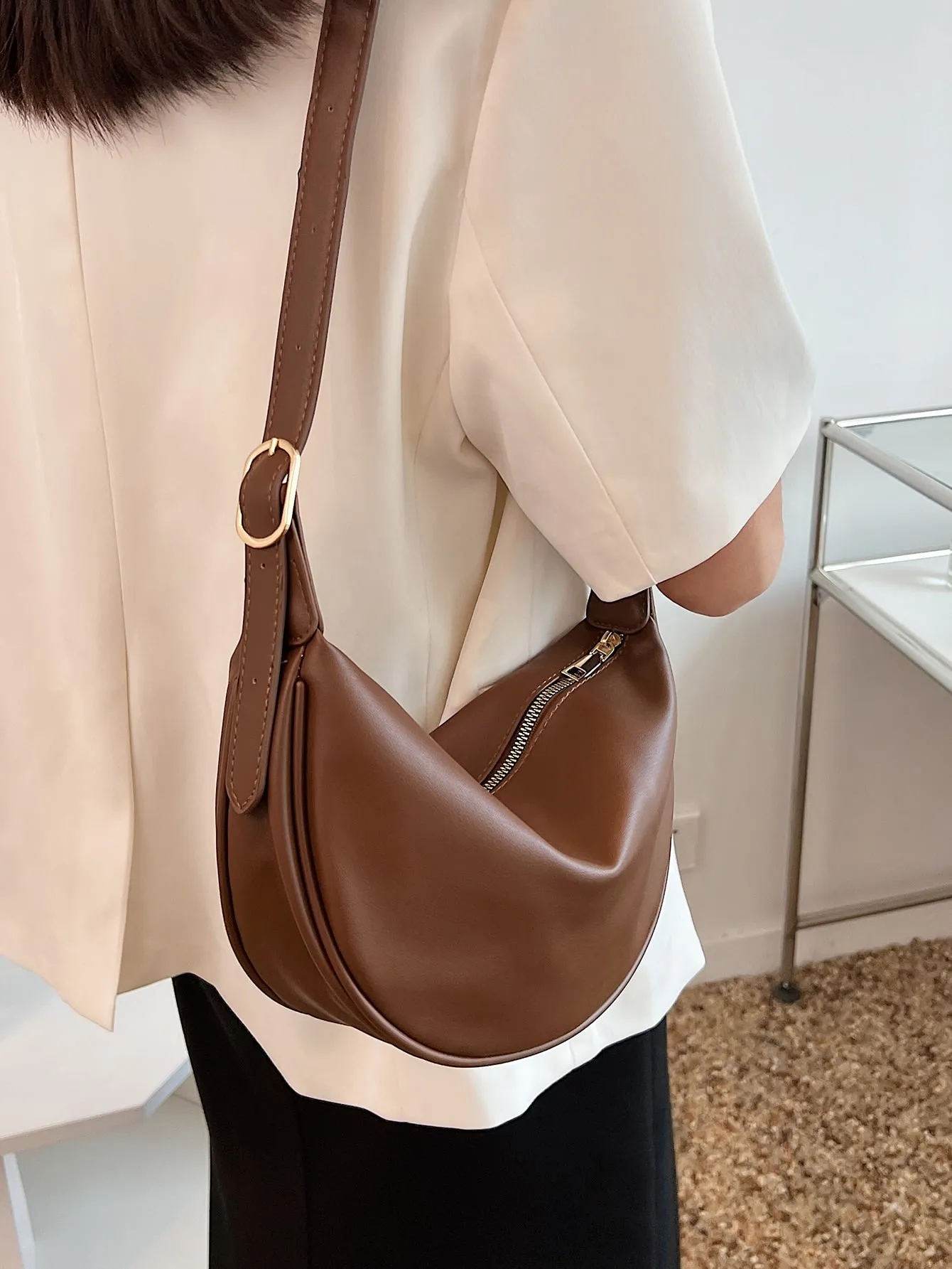 Minimalist Hobo Bag - Brown