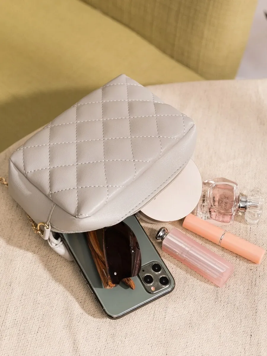 Minimalist Quilted Chain Crossbody Bag - Grey - FD ⚡