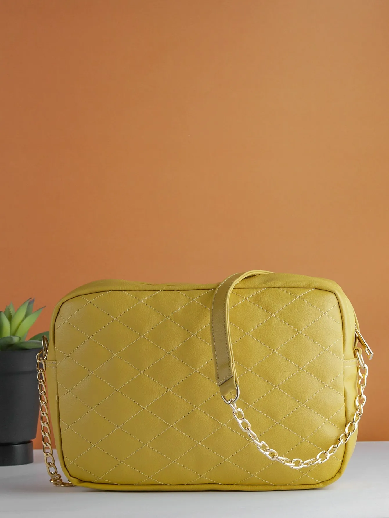 Minimalist Quilted Pattern Crossbody Bag - Mustard - FD ⚡