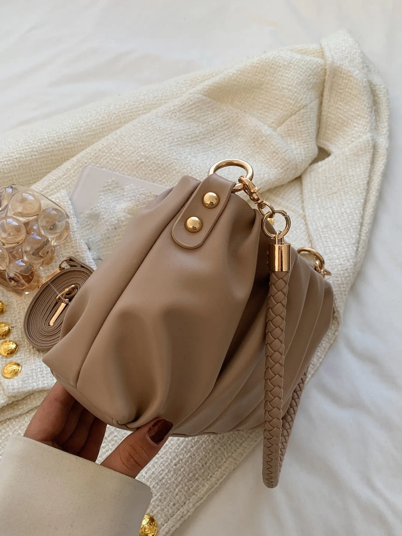 Minimalist Ruched Bag - Khaki- FD ⚡