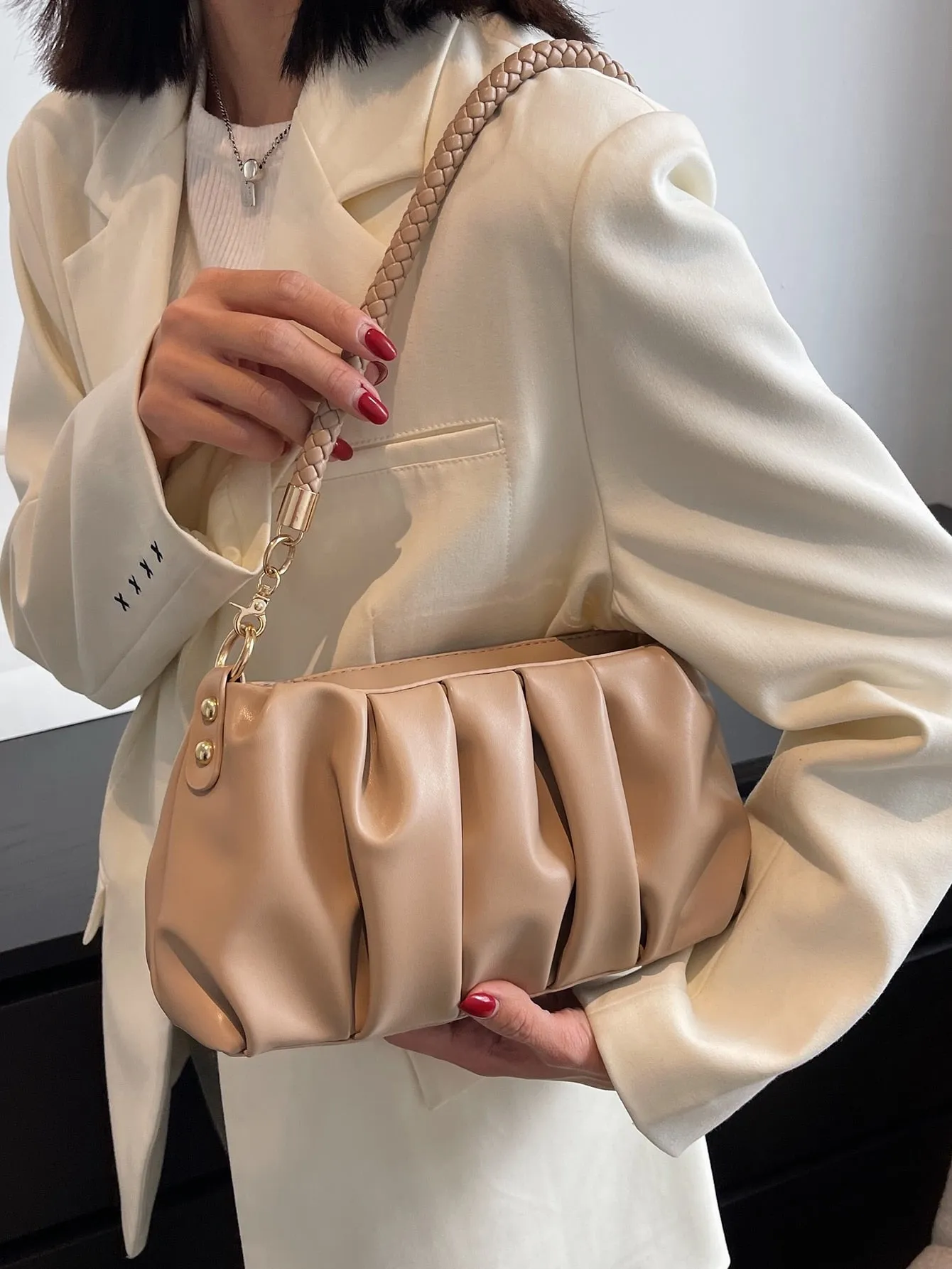 Minimalist Ruched Bag - Khaki- FD ⚡