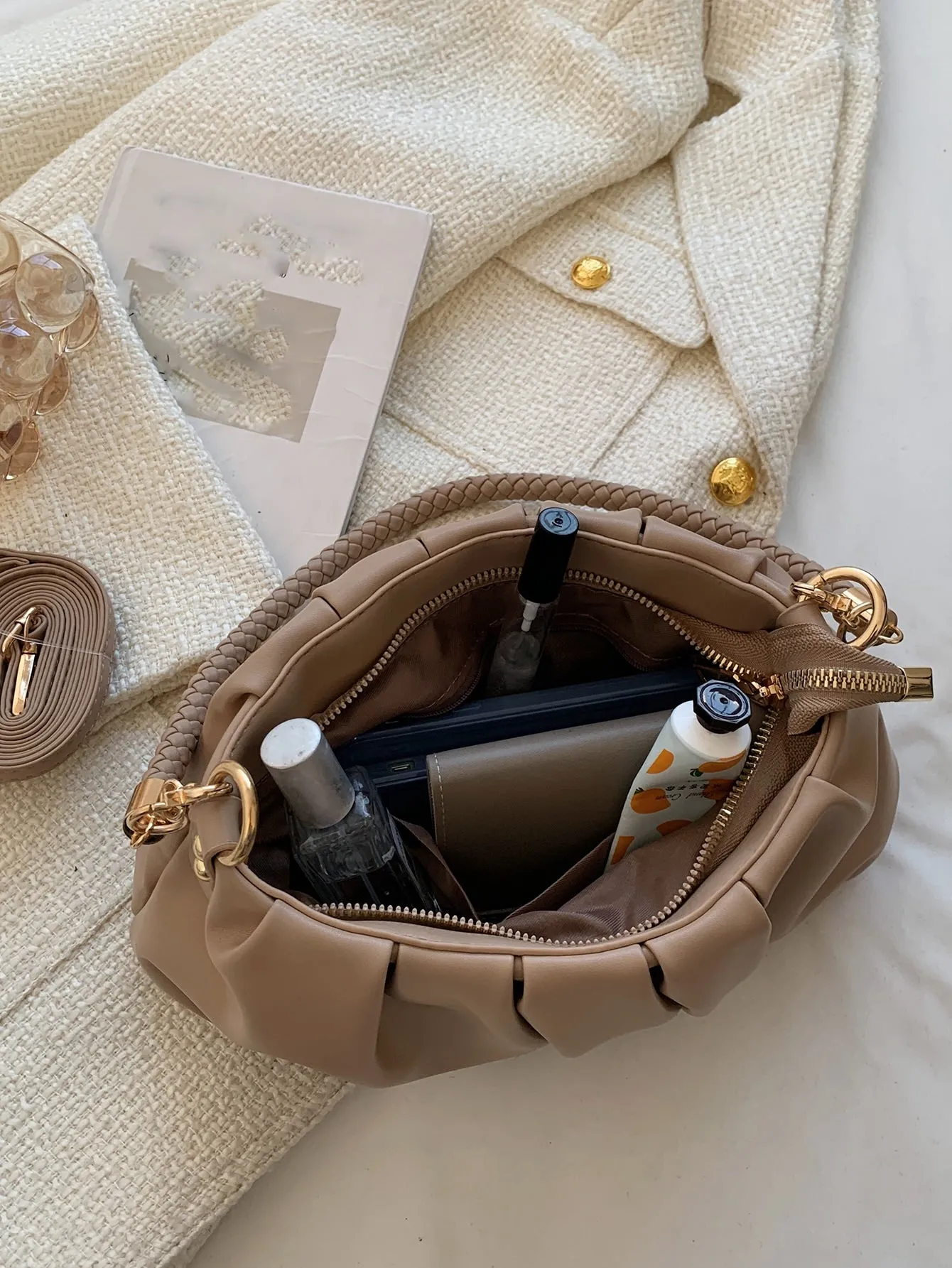 Minimalist Ruched Bag - Khaki- FD ⚡