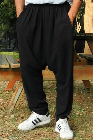 MOON Men's Linen Blend Harem Pants (Black, Tan)