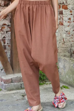 MOON Women's Linen Blend Harem Pants (Brown)