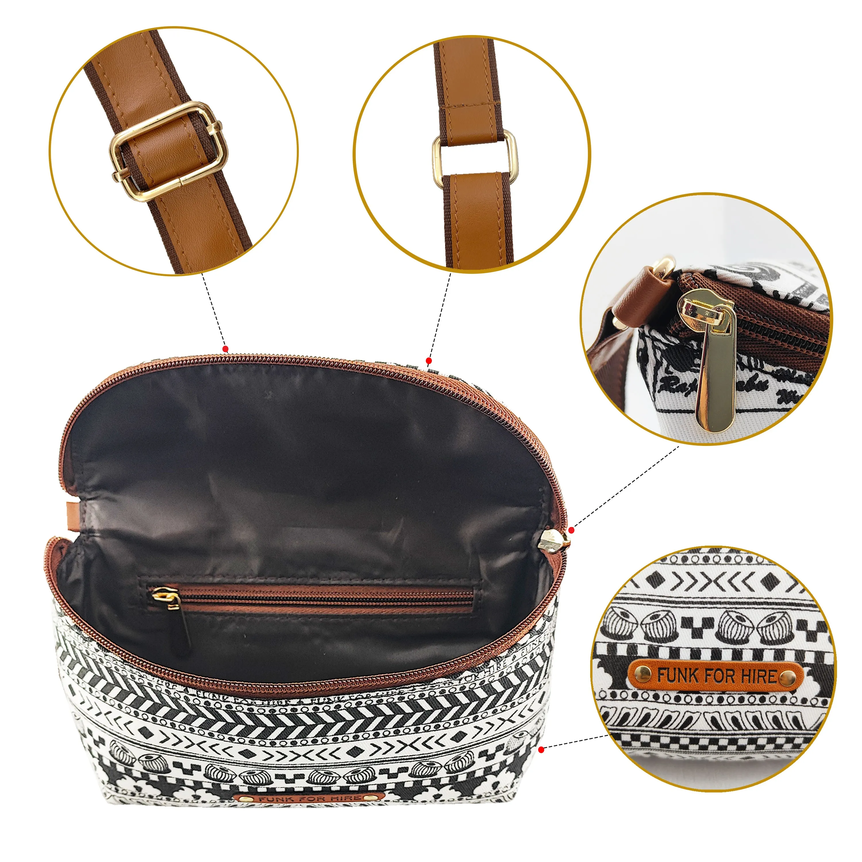 Music Border  Printed  Fanny Pack  White & Black