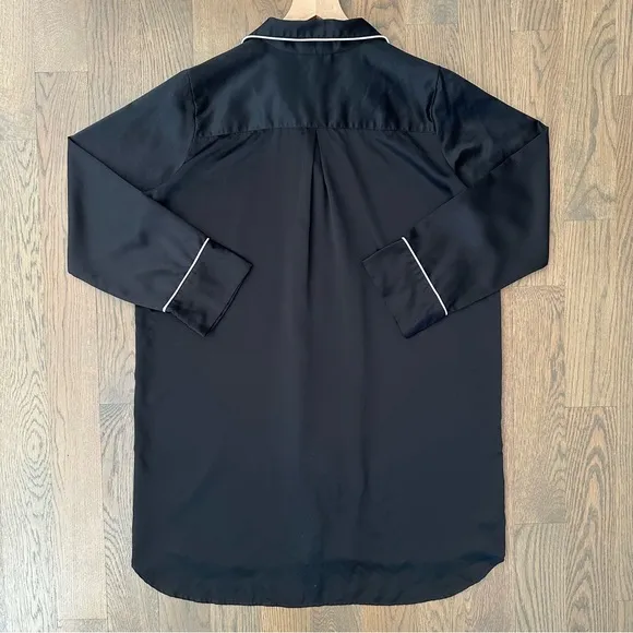 Natori Womens Charm Essentials Solid Button Down Sleepshirt Black &amp; White Small