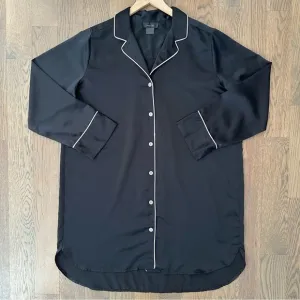 Natori Womens Charm Essentials Solid Button Down Sleepshirt Black &amp; White Small