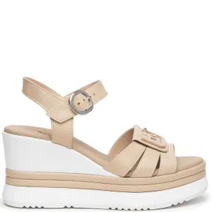 NeroGiardini Cream Leather Wedge Sandals