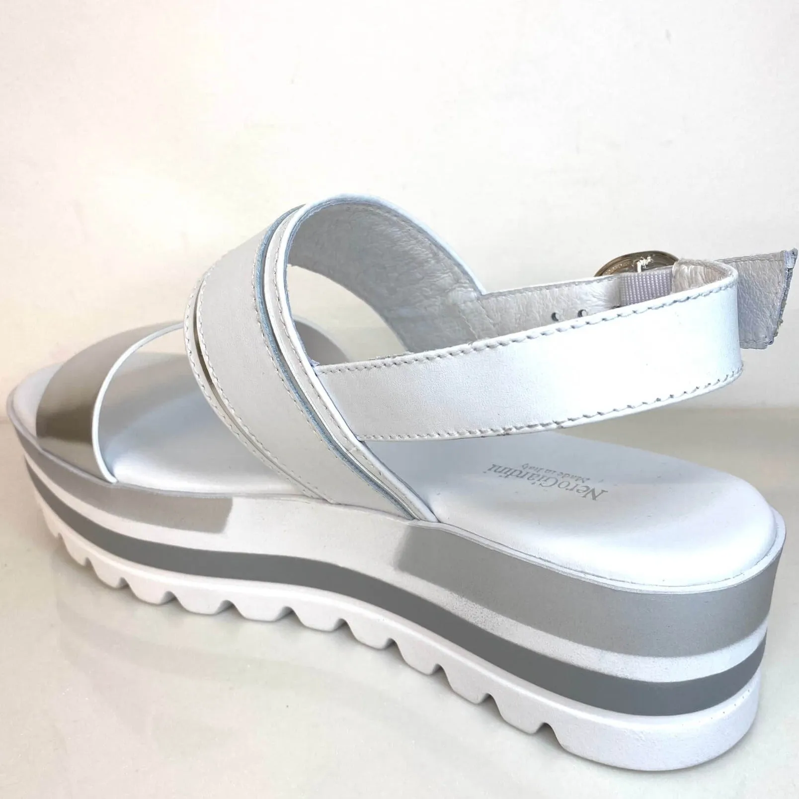 NeroGiardini White & Silver Platform Sandals
