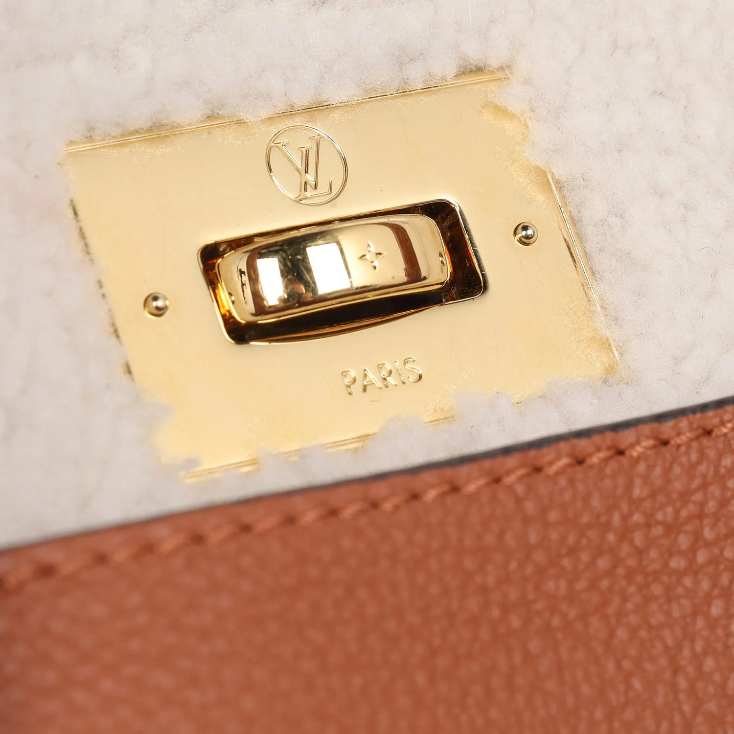 On My Side MM Leather Shearling Satchel Caramel