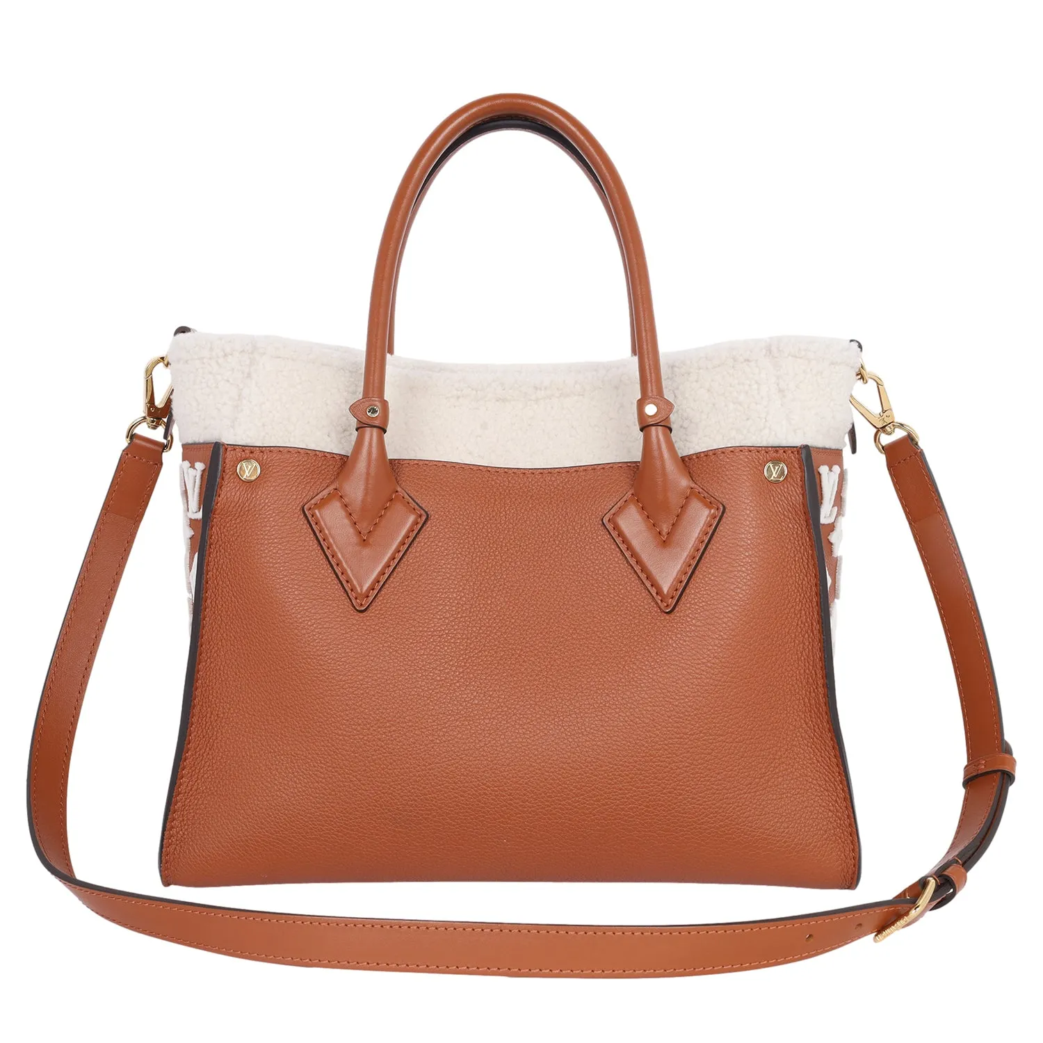 On My Side MM Leather Shearling Satchel Caramel