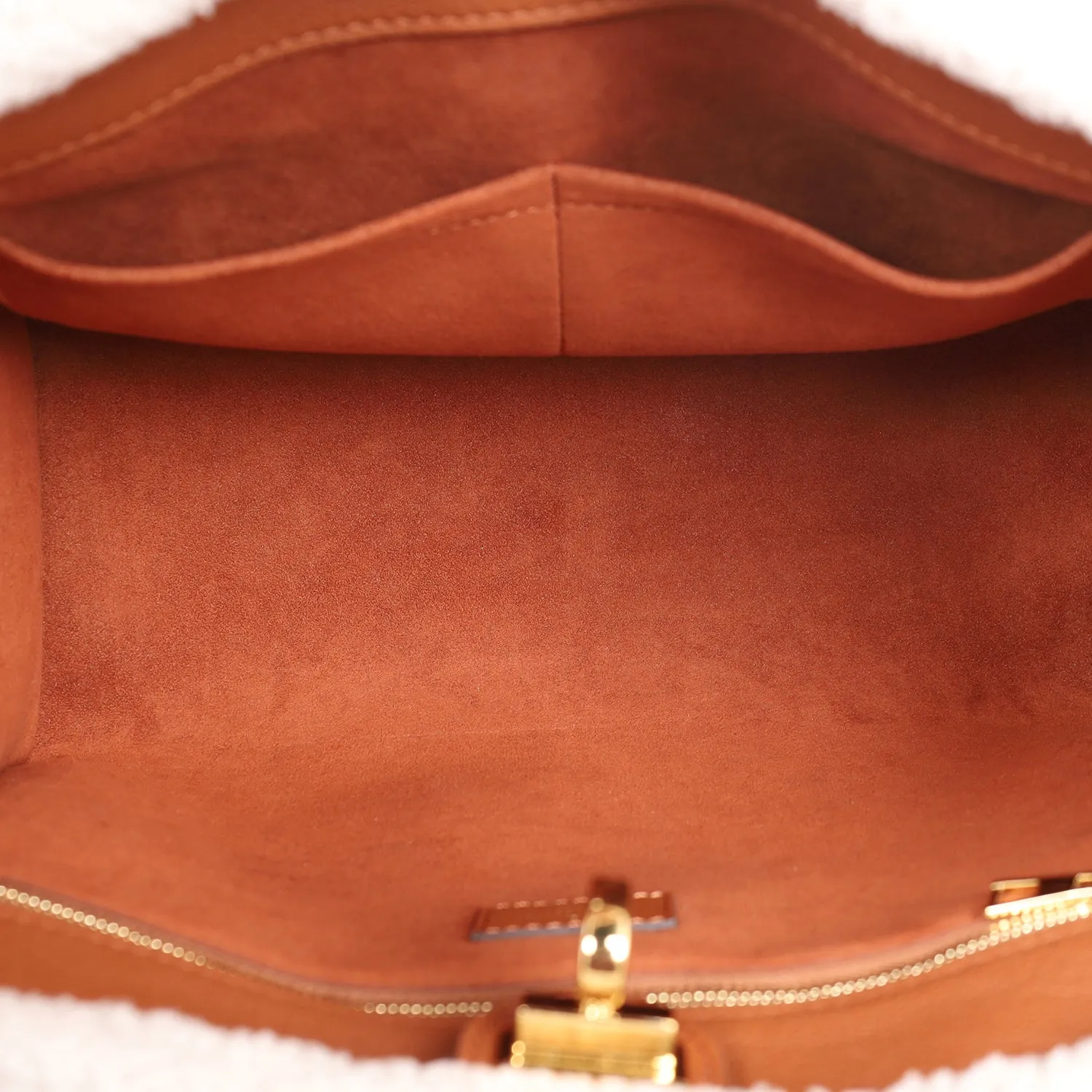 On My Side MM Leather Shearling Satchel Caramel