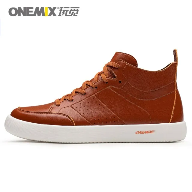 ONEMIX Skateboarding Shoes Lace-Up Lightweight Leather Sneakers