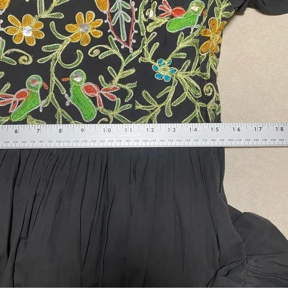 Passports of Pier 1 Dress Women’s Size Small Black Embroidered Cotton MIDI Dress
