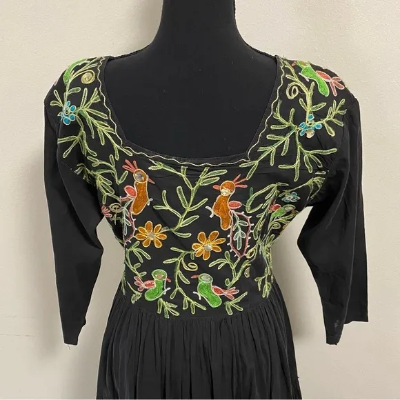 Passports of Pier 1 Dress Women’s Size Small Black Embroidered Cotton MIDI Dress