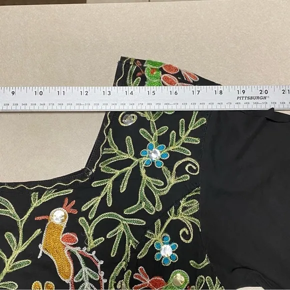 Passports of Pier 1 Dress Women’s Size Small Black Embroidered Cotton MIDI Dress