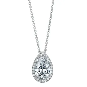 Pear Shape Diamond Halo Pendant Necklace 18K White Gold