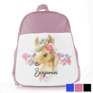 Personalised School Bag with Cute Text and Horse Flowers