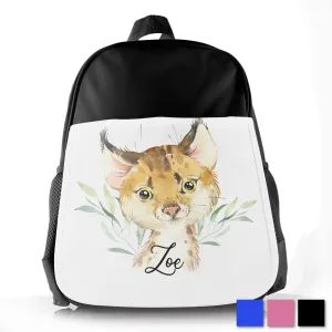 Personalised School Bag with Cute Text and Spot Cat and Leaves