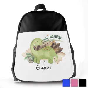 Personalised School Bag with Name and Green Diplodocus