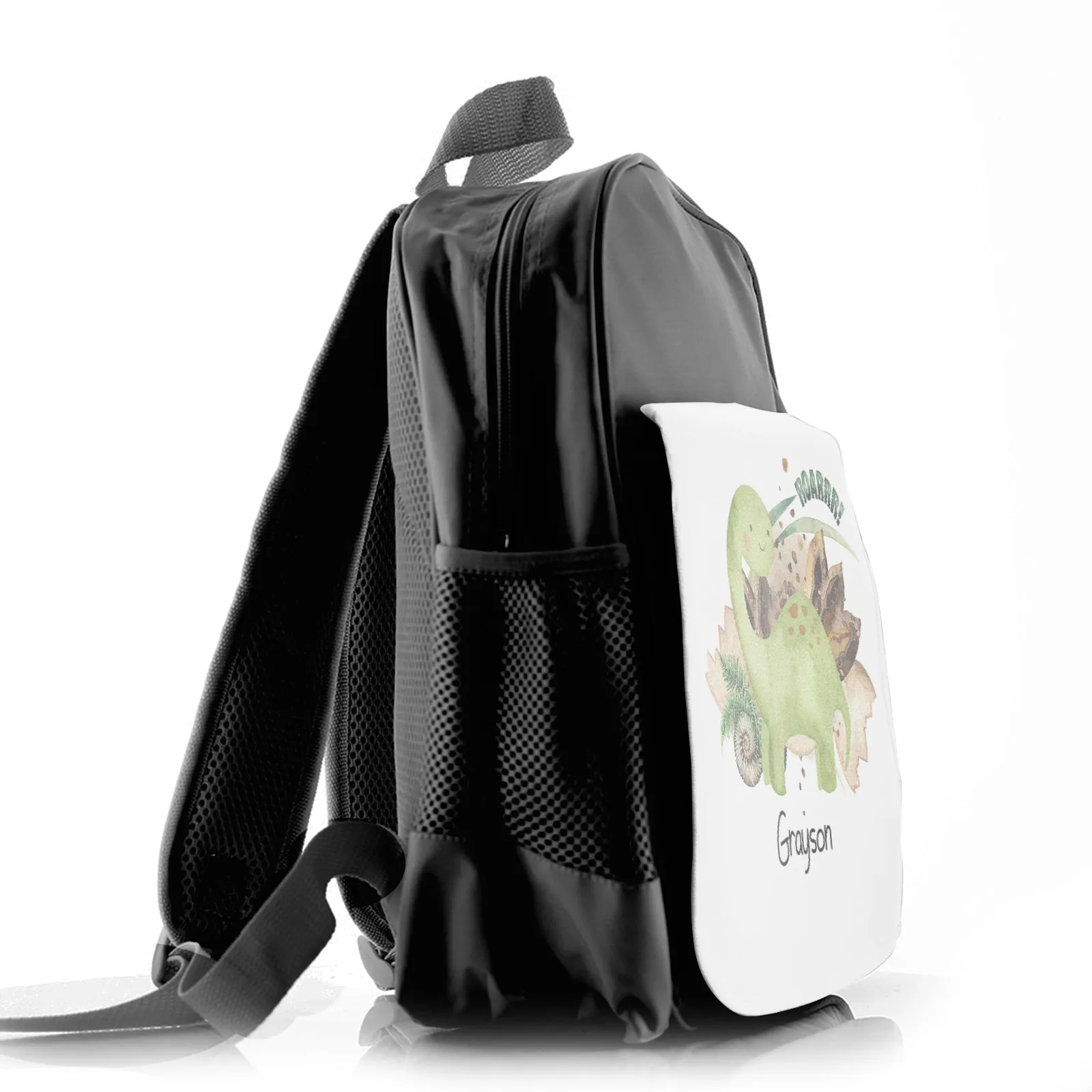 Personalised School Bag with Name and Green Diplodocus