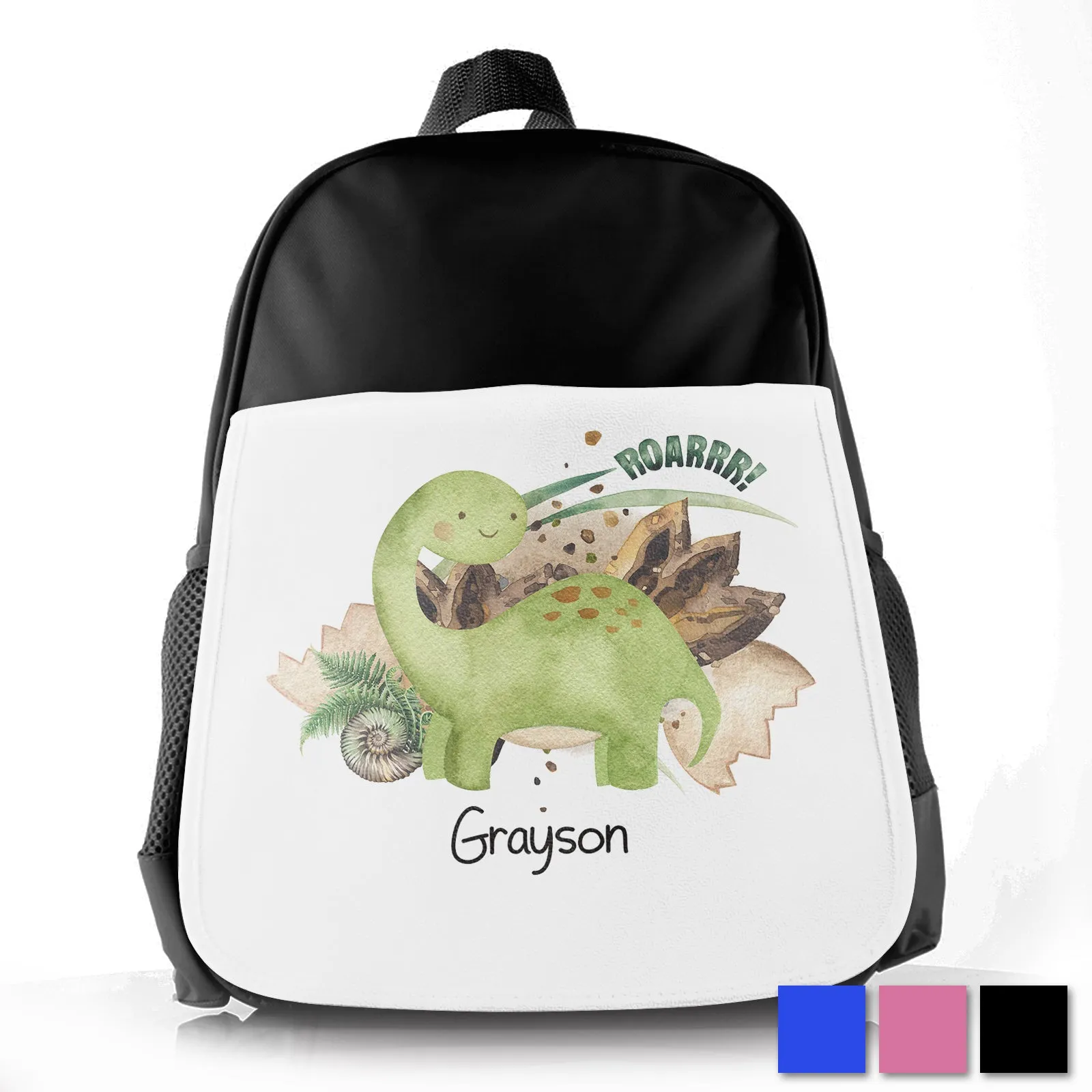 Personalised School Bag with Name and Green Diplodocus