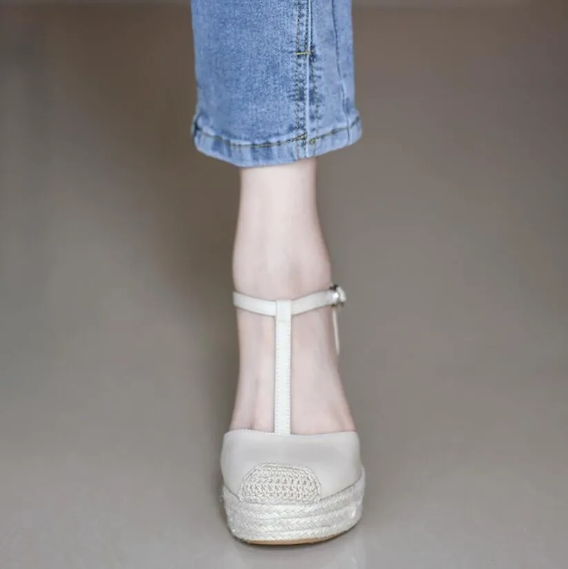 Petite Feet Close Toe Ankle Strap Wedge Heel Shoes MS383