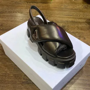 PRADA Black Leather Chuinky Lug Sandal