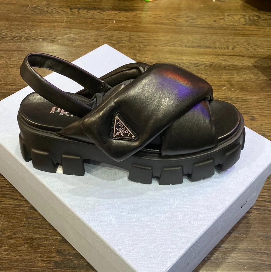 PRADA Black Leather Chuinky Lug Sandal