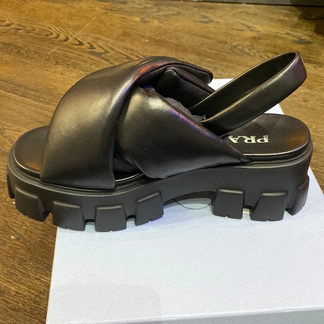 PRADA Black Leather Chuinky Lug Sandal