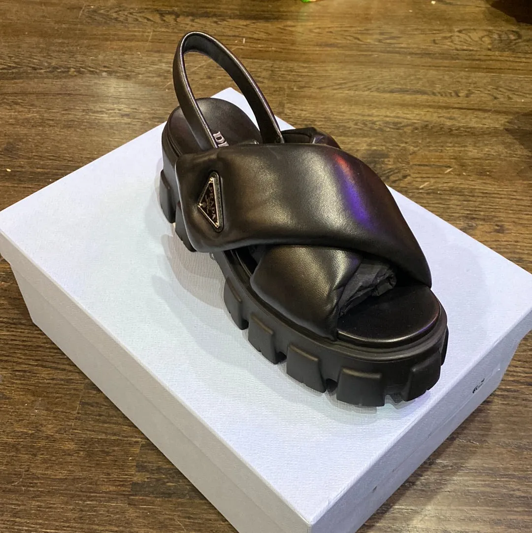 PRADA Black Leather Chuinky Lug Sandal