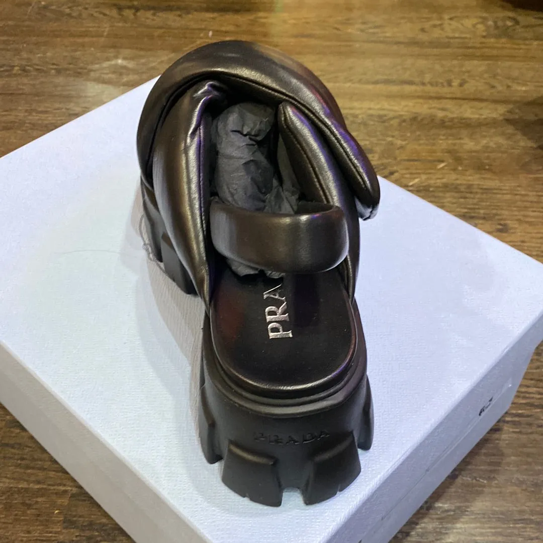 PRADA Black Leather Chuinky Lug Sandal