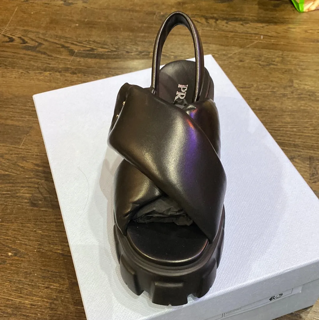 PRADA Black Leather Chuinky Lug Sandal