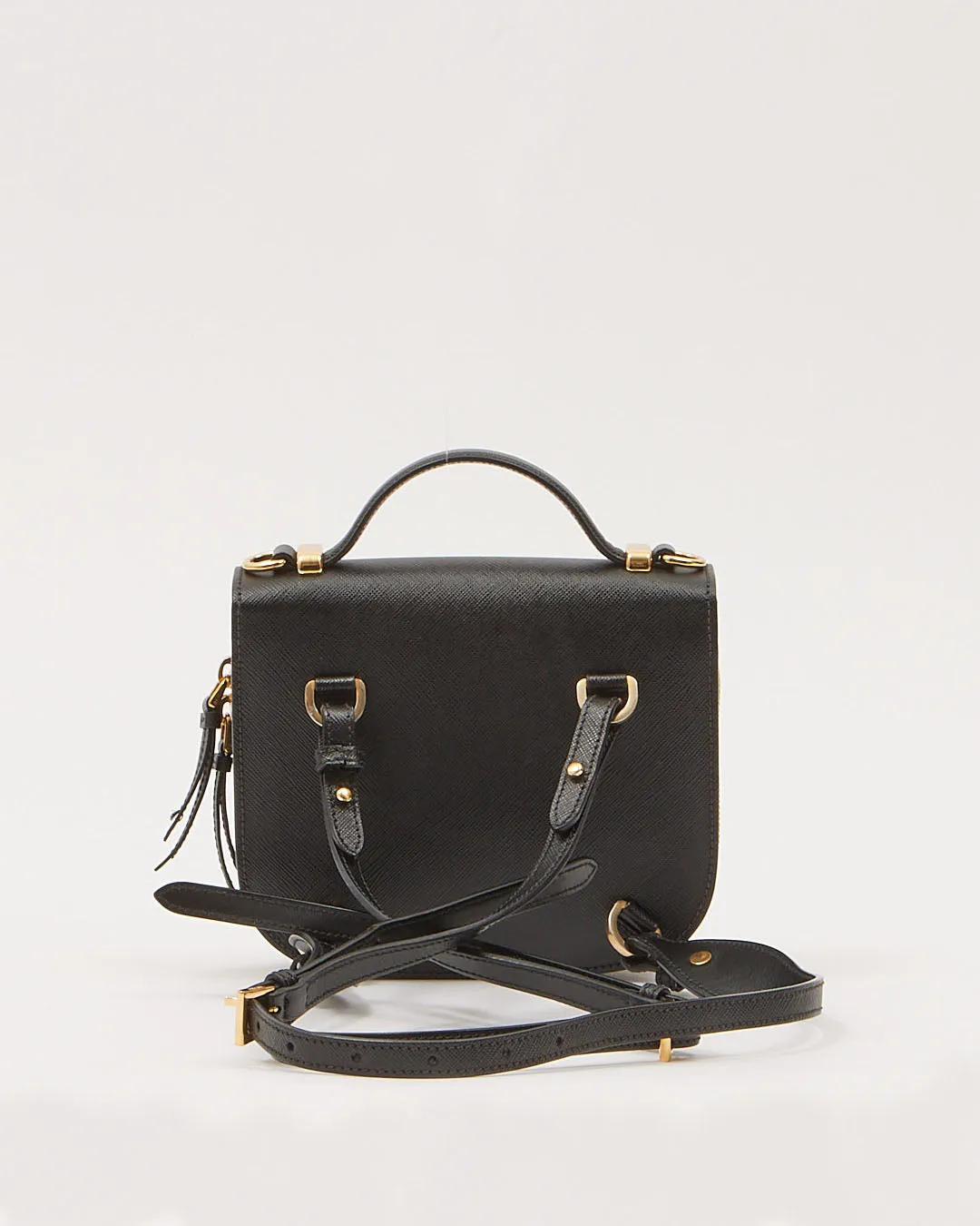 Prada Black Saffiano Leather Odette Convertible Backpack