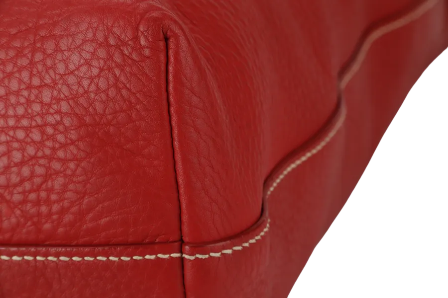 PRADA CONVERTIBLE VERTICAL TOTE RED GRAINED CALF LEATHER GOLD HARDWARE WITH DUST COVER AND STRAP