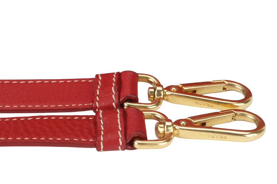 PRADA CONVERTIBLE VERTICAL TOTE RED GRAINED CALF LEATHER GOLD HARDWARE WITH DUST COVER AND STRAP