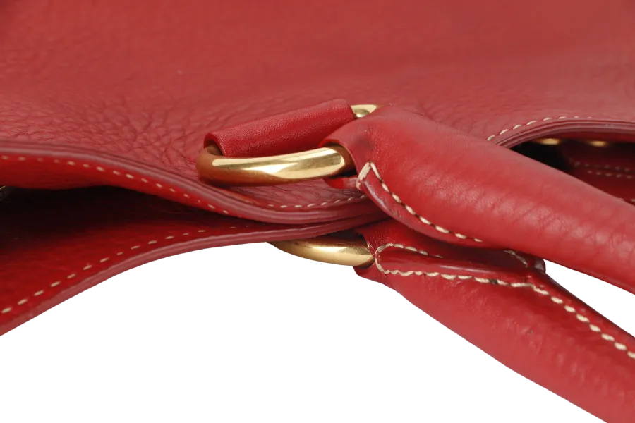 PRADA CONVERTIBLE VERTICAL TOTE RED GRAINED CALF LEATHER GOLD HARDWARE WITH DUST COVER AND STRAP